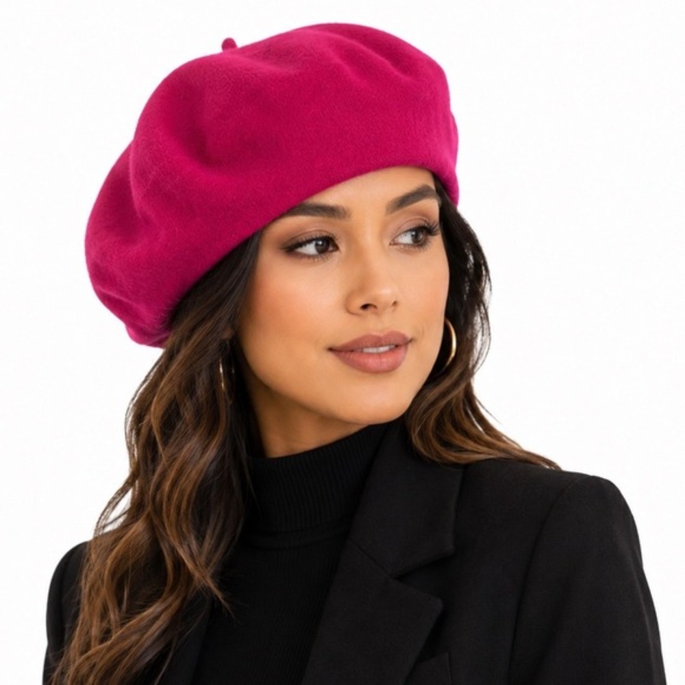 Hot Pink Wool Blend Beret Hat Fuchsia Parisian French Style Winter NEW 71-17‎
